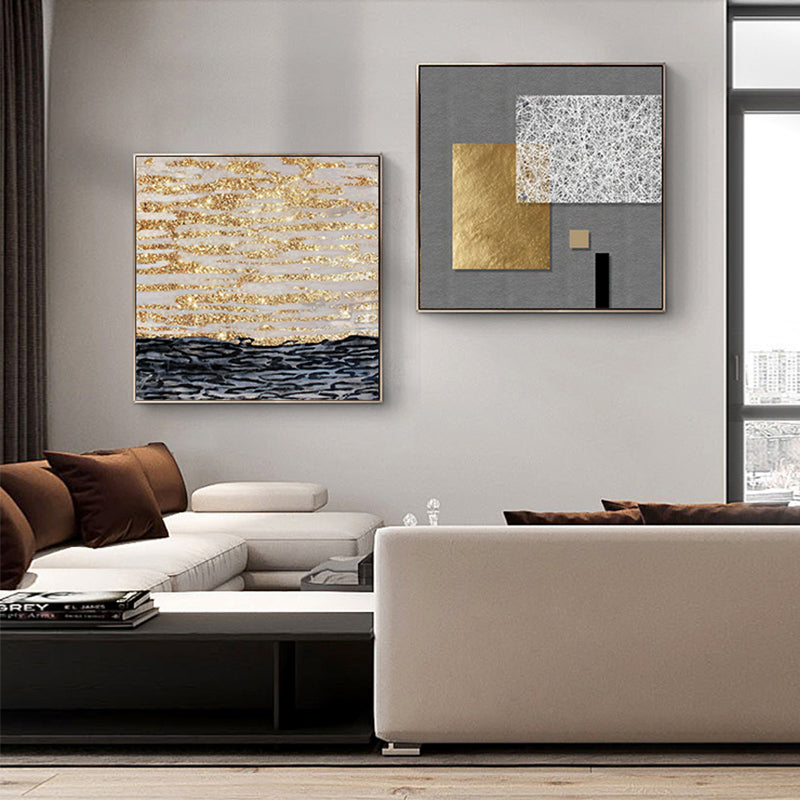 Modern Abstract Architectural Wall Art Golden Gray Fine Art Canvas Prints Pictures For Luxury Living Room Dining Room Restaurant Boutique Hotel Art Decor