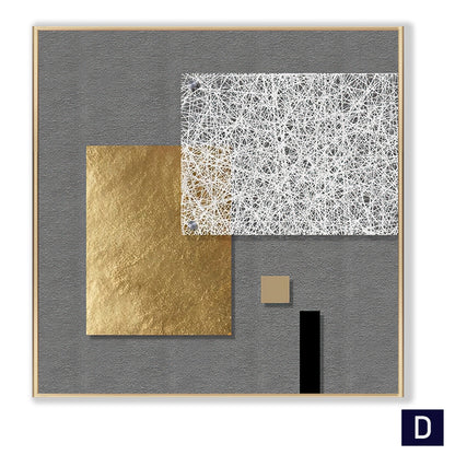 Modern Abstract Architectural Wall Art Golden Gray Fine Art Canvas Prints Pictures For Luxury Living Room Dining Room Restaurant Boutique Hotel Art Decor
