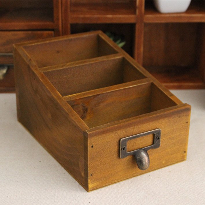Rustic Wood Box Storage For Craft Supplies Cosmetics Tools etc Authentic Vintage Filing Cabinet Drawer Style Sundries Organizer