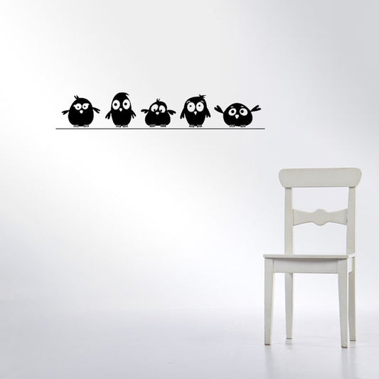Five Birdies On A Wire Cute Cheeky Birds Mural Wall Art Decals Removable PVC Stickers Wall Art Light Hearted Cute Wall Sticker For Adults or Kids Rooms