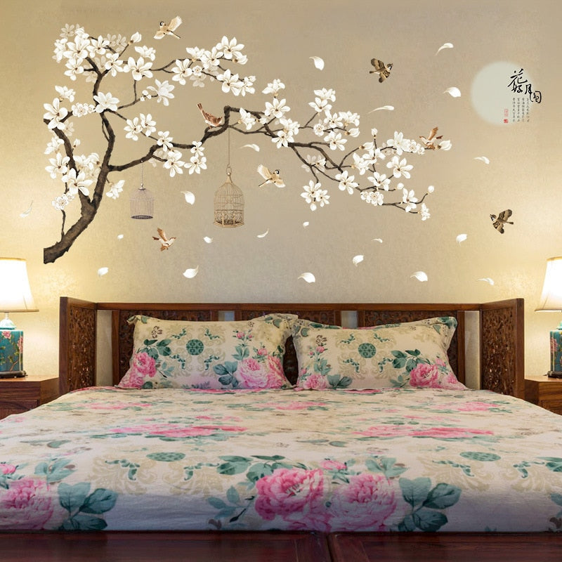 Birds In A Blossom Tree Big Wall Decal For Bedroom Living Room Decor Removable Wall Sticker Cute Nursery Wallpaper Decor