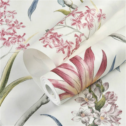 Vintage Chinoiserie Garden Floral Pink Blue Wallpaper Tropical Flowers Birds Butterflies Retro Wall Covering Living Room Wall Decor