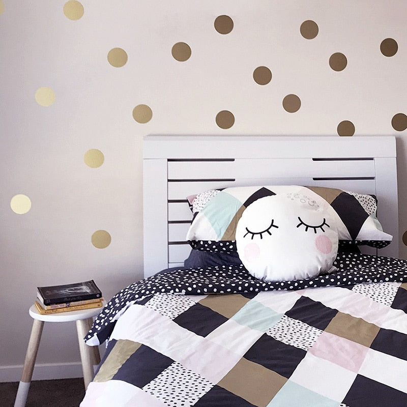 Gold Polka Dots Wall Stickers For Kids Room Wall Decor Colorful Nursery ...