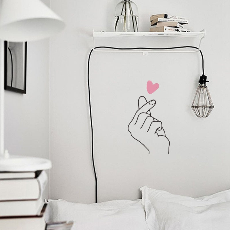 Cute Gesture Love Heart Wall Decor Romantic Bedroom Decoration Removable Wall Sticker Wallpaper Art Mural Decal