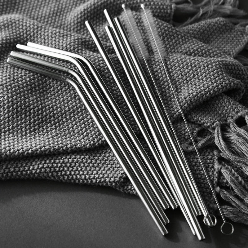 Reusable Metal Drinking Straws Stainless Steel Eco Friendly Long Straws For Everyday Use Drinks Cocktail Bar Accessories