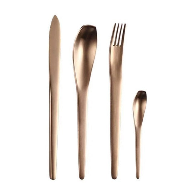 Rose Gold Stainless Steel Modern Cutlery Set Contemporary Design Flatware Japanese Style Dinnerware Spoon Fork Knife Modern Dining Tableware Set