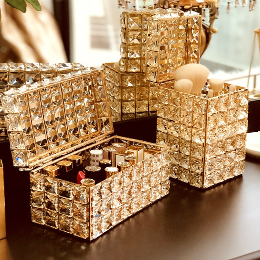 Crystal Bling Makeup Organizer Lipstick Holder Ornamental Dressing Table Jewelry Boxes Cosmetics Storage Box