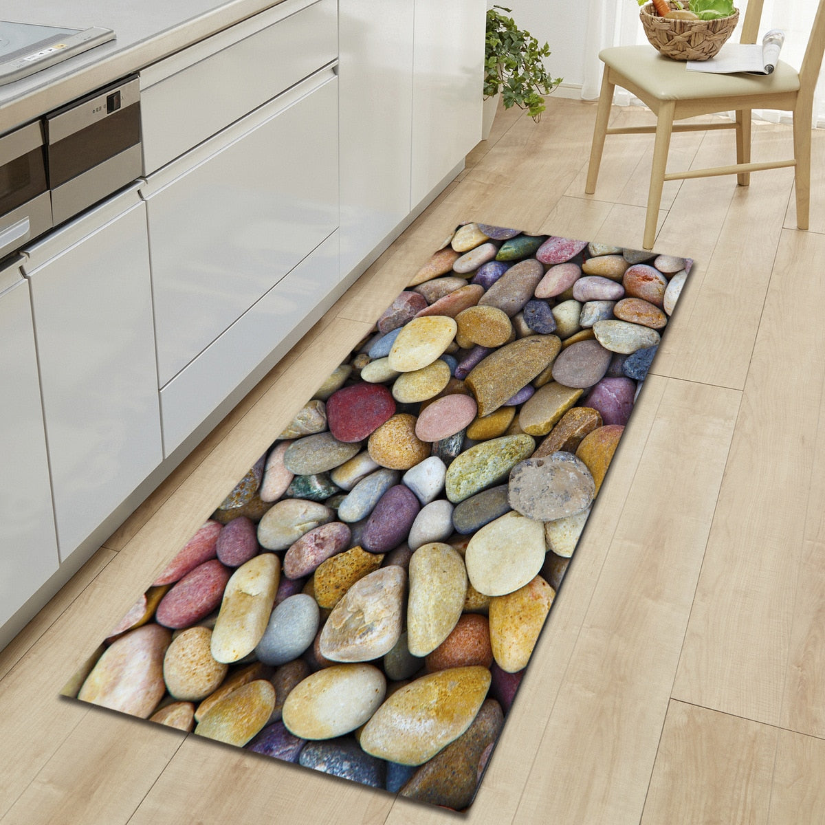 Non-Slip Kitchen Floor Pebble Mat 3D Effect Printed Anti-Slip Kitchen Floor Mat Water Absorbent Mat For Kitchen Gym Exercise Mat