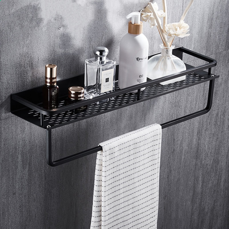 Aluminum Black Bathroom Storage Shelf Shower Rack Black Modern Fixtures And Fittings Bathroom Accessories Storage Rack