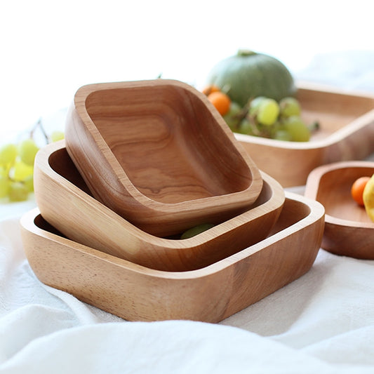 Handcrafted Solid Wood Fruit Bowls For Salad Snacks Wooden Serving Bowls For Kitchen Dining Room Wooden Tableware 4 Sizes