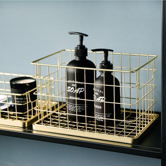 Nordic Luxury Handmade Gold Net Basket Organizer For Bathroom Accessories Cosmetics Towels Clothes Sundries Storage Basket For Washroom Kitchen Essentials