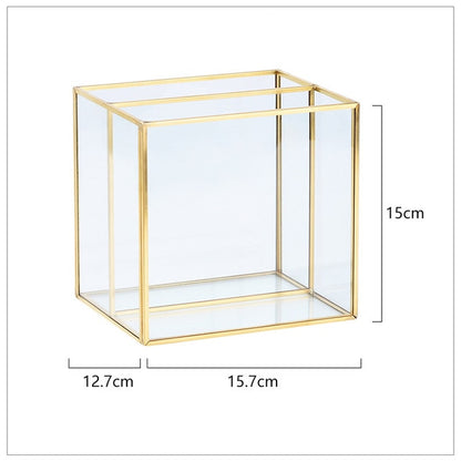 Luxury Nordic Cosmetics Makeup Storage Box Lipstick Brush Eyebrow Pencil Organizer Glass And Brass Jewelry Case For Salon Bedroom Vintage Handmade Home Decor